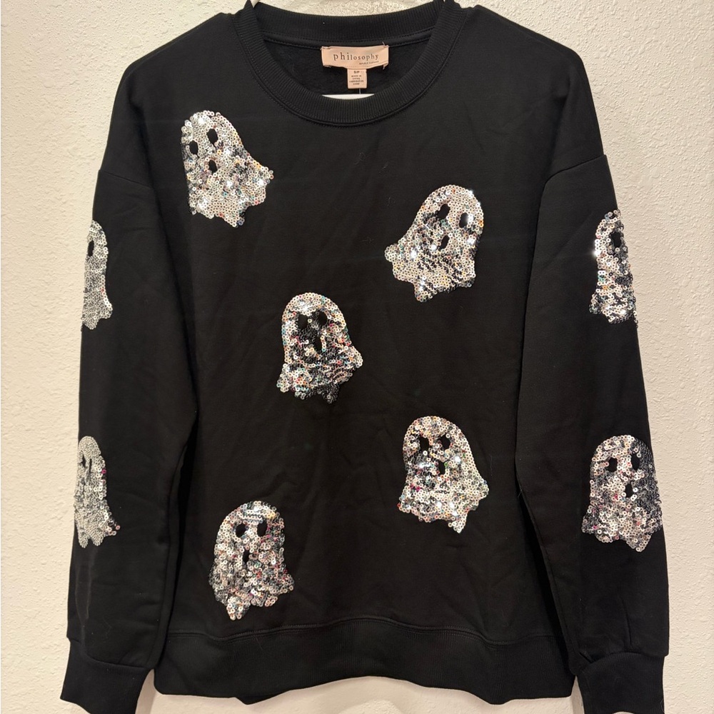 Philosophy Black Top with Sequin Ghosts